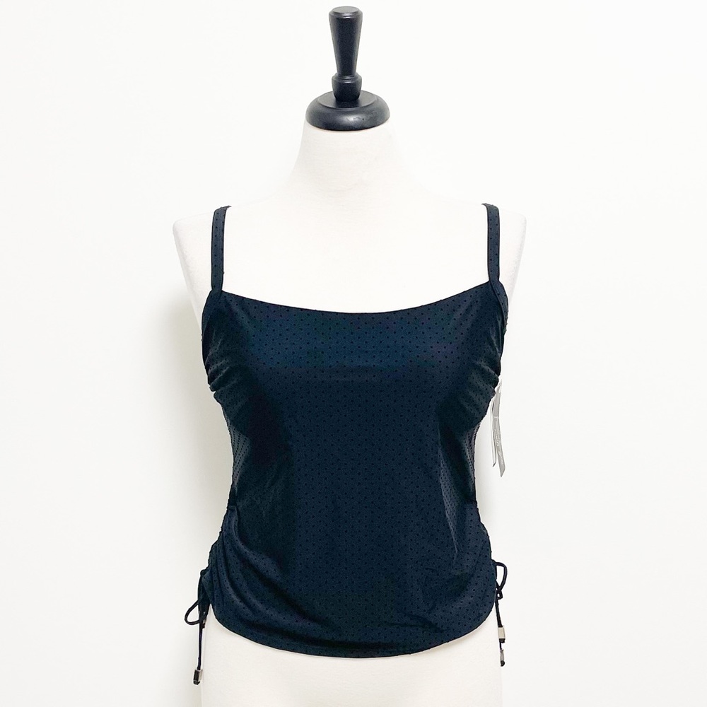 Skye Black Velveteen Polka Dot Tankini NOS NWT Medium D Cup Underwire Ruching